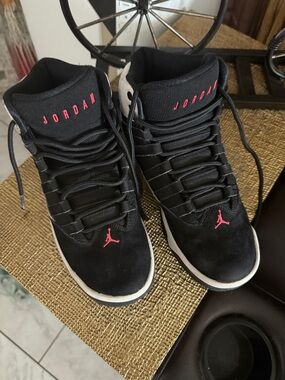 Jordan Black Suede High-Top Basketball Sneakers with Red Accents